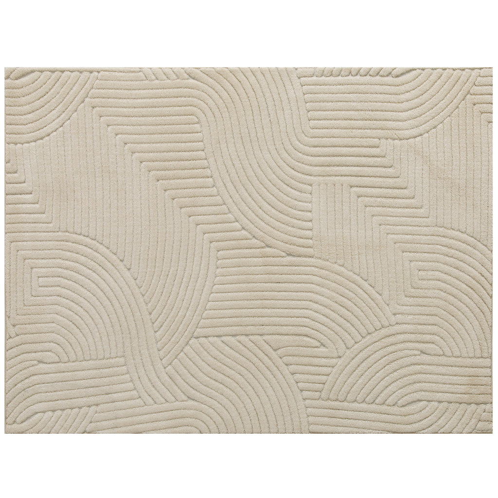 HOMCOM Modern Non-Slip Polyester and Cotton Area Rug with Line Design for Living Room, Bedroom, Cream