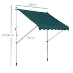 Outsunny 2x1.5m Outdoor Roller Awning with Crank, Adjustable Height and Angle, Green