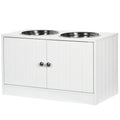 Raised Dog Bowls with 44L Cabinet and 2 Steel Bowls, 60x30x35.5cm, White - Borgè