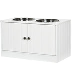 Raised Dog Bowls with 44L Cabinet and 2 Steel Bowls, 60x30x35.5cm, White - Borgè