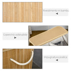 90L Foldable Laundry Basket with 2 Compartments, Bamboo Lid and Handles