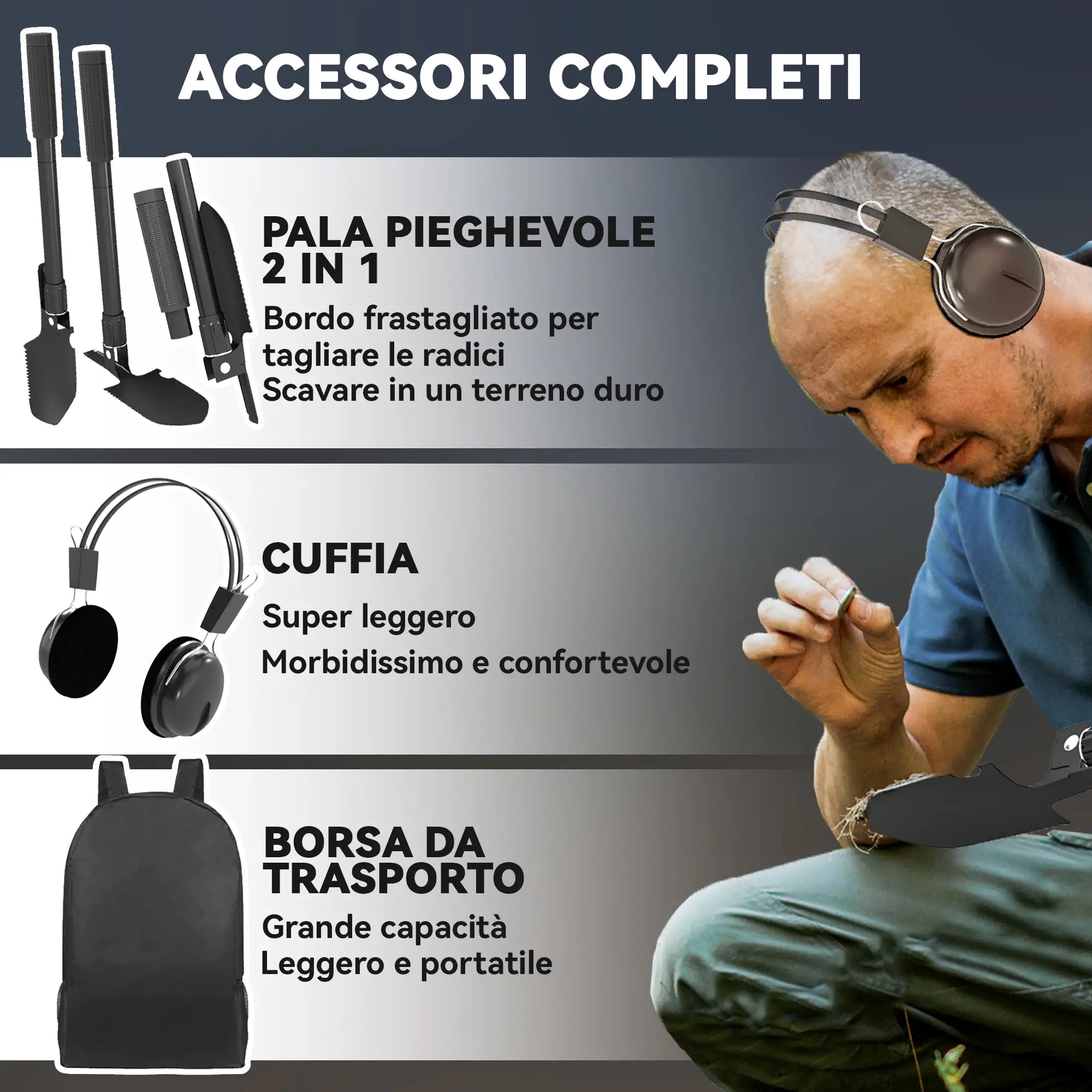 Professional Metal Detector with 5 Modes, IP68 Waterproof and Backlit LCD Display