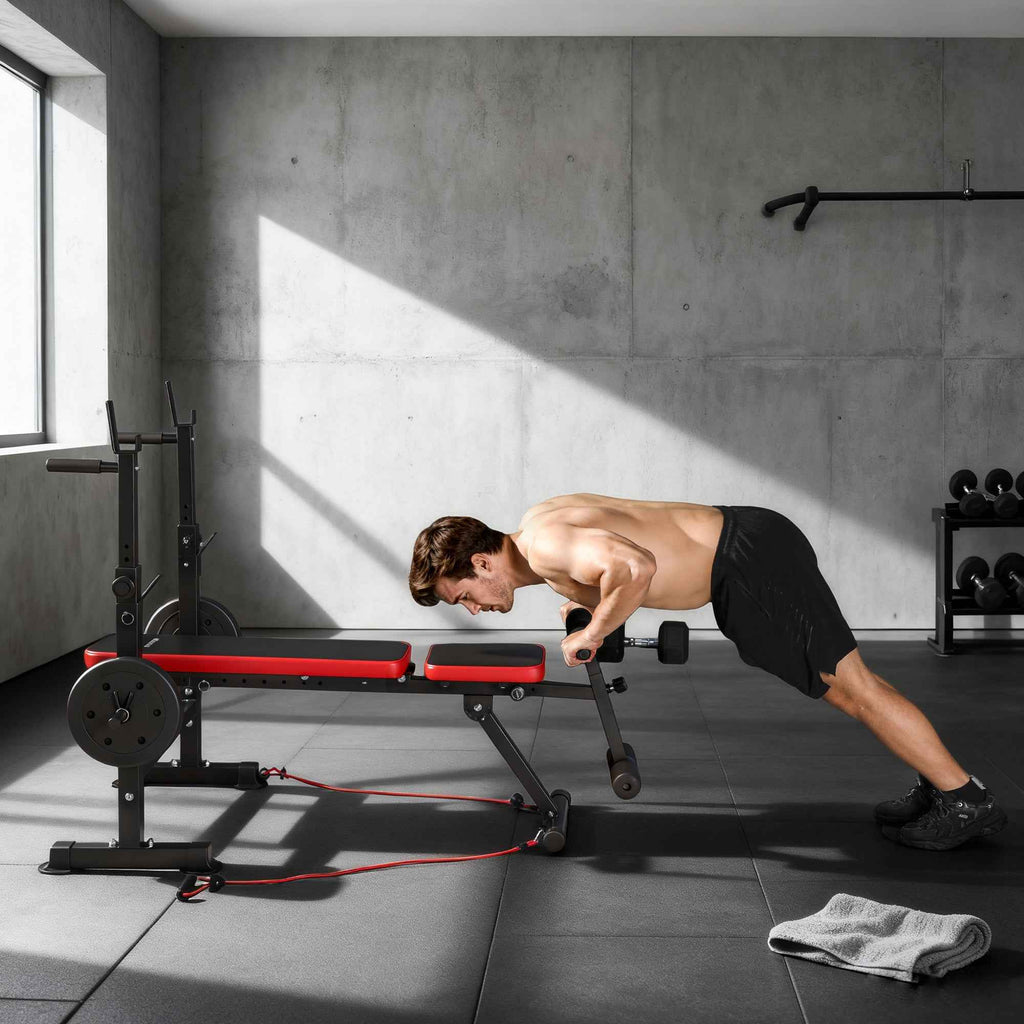 SPORTNOW Fitness Bench with Weight Rack, Adjustable Backrest and Seat, Dip Station, 420 kg Capacity