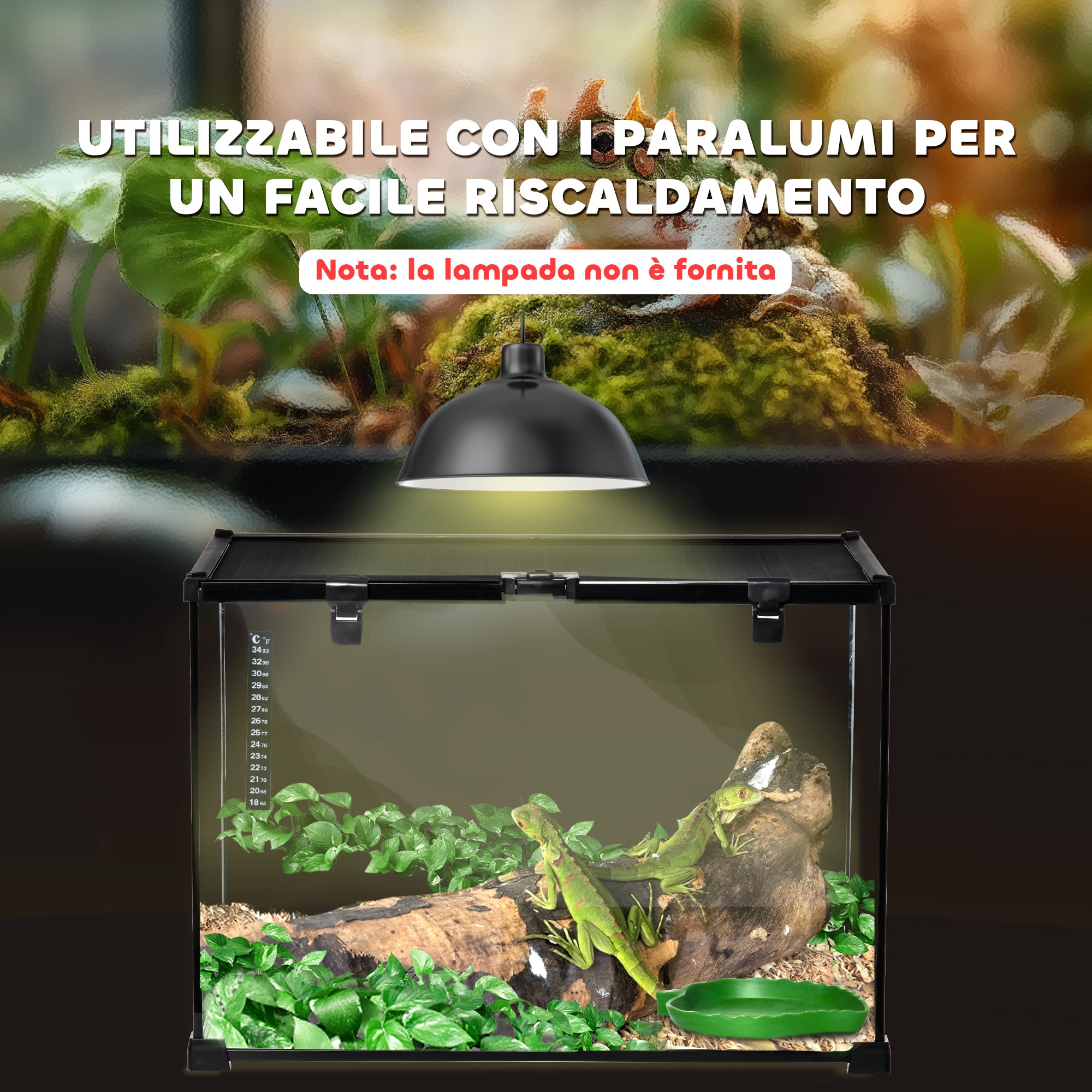 Reptile Terrarium, Reptile Breeding Box, Terrarium Hut, Sliding Lid, Metal Grid, Thermometer, Black
