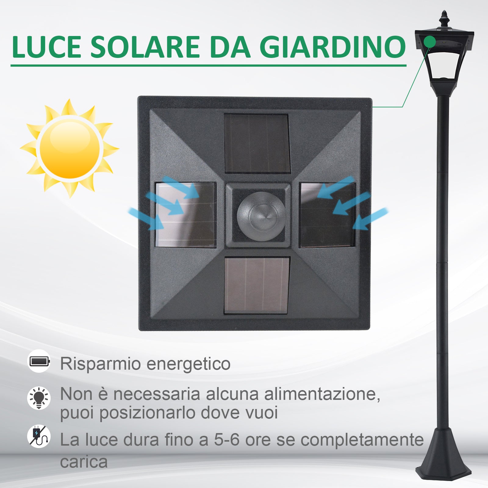 Garden Lamp Outdoor LED Solar Powered Floor Lamp Waterproof IP44, 15x15x120 cm, Black - Borgè