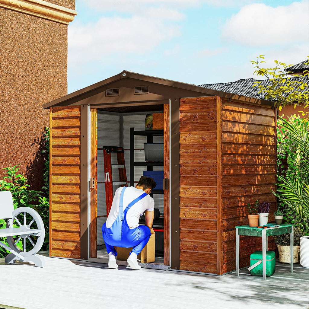 Garden Shed with Sliding Doors and Wood Effect Walls, 2.3 x 1.5 x 2 m, Brown