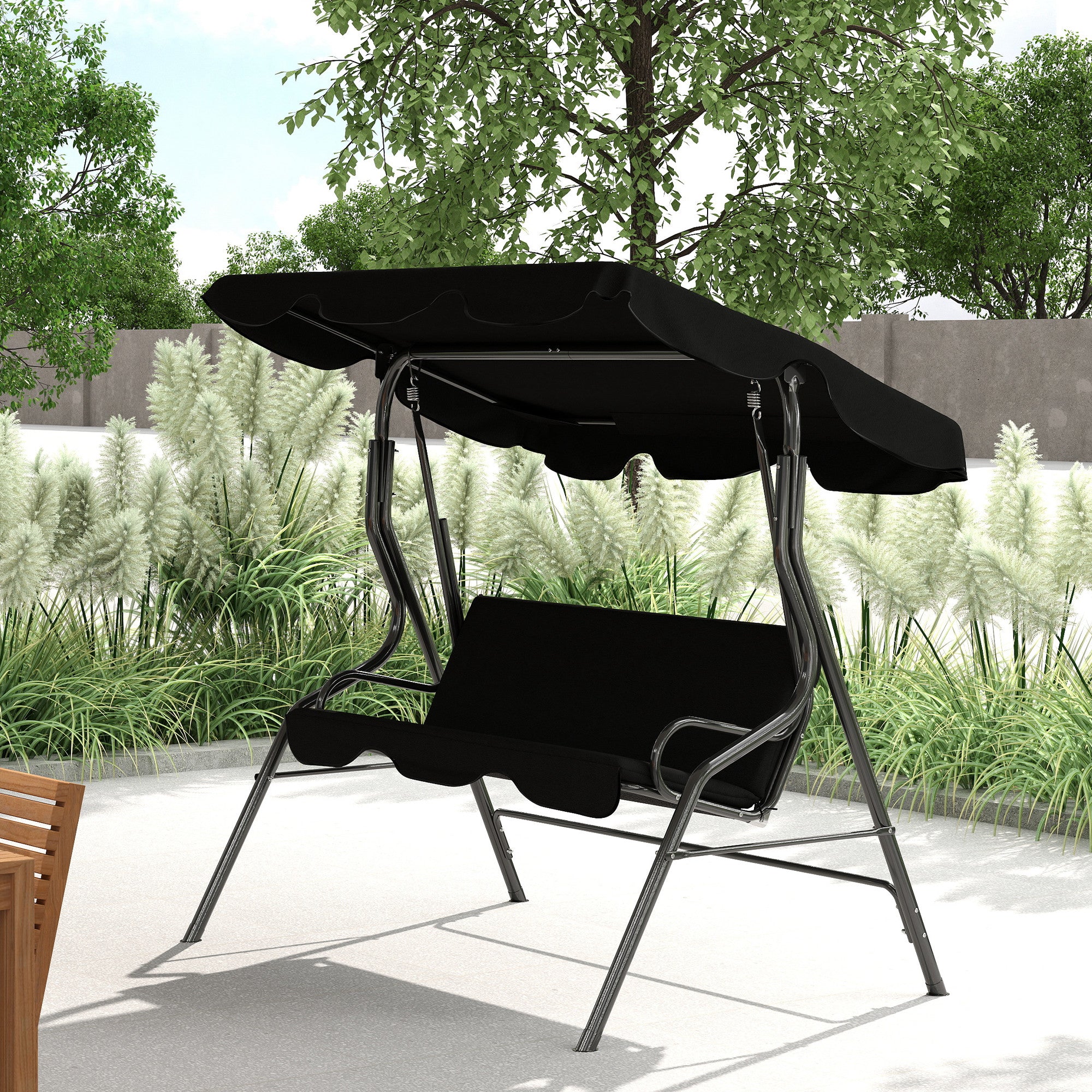 Outsunny 3-Seater Swing with Adjustable Canopy and Cushions, Steel and Polyester, 170x110x153 cm, Black