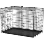 Pet Cage Foldable Steel Double Opening Dog and Cat Carrier, 121x77x82cm, Black - Borge' Group Limited