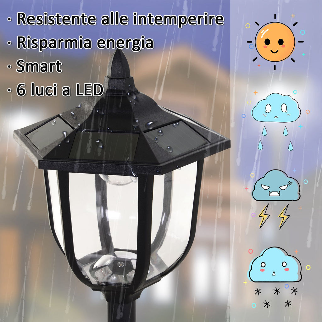 Outdoor street lamp with 6 LED lights and solar panels, waterproof, automatic switch-on, duration 6 hours, height 177cm - Borgè