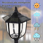 Outdoor street lamp with 6 LED lights and solar panels, waterproof, automatic switch-on, duration 6 hours, height 177cm - Borgè