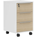 Office Filing Cabinet with 3 Drawers, 4 Wheels, Office Drawer Unit with Lock and 2 Keys, White and Oak
