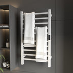 Smart 10-Bar Electric Towel Warmer with Timer and LCD Display, Stainless Steel, 45x11x80 cm, White
