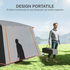Outsunny 4-6 Person Camping Tent with 2 Bedrooms and Veranda, Waterproof and UPF 30+, Carry Bag, Grey