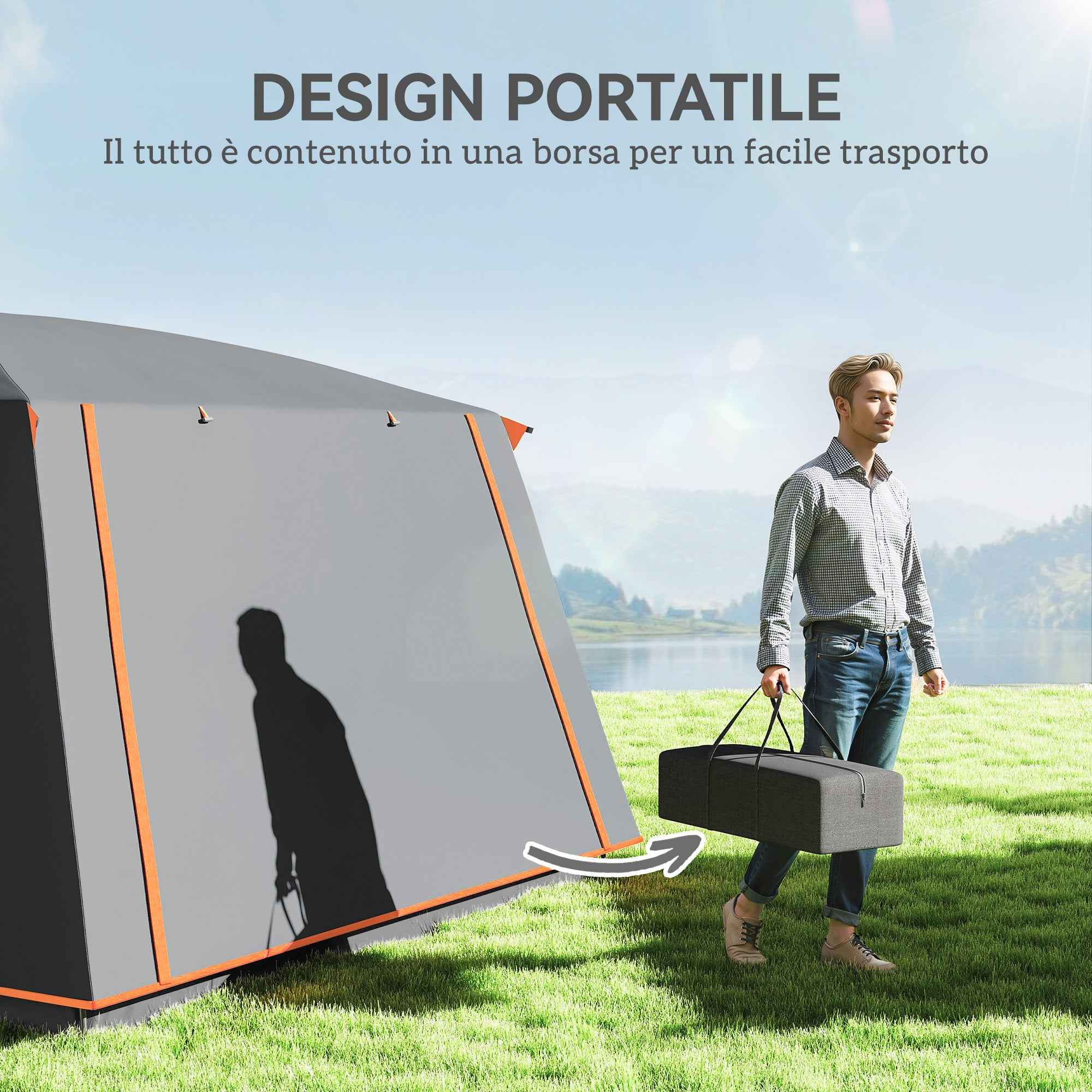 Outsunny 4-6 Person Camping Tent with 2 Bedrooms and Veranda, Waterproof and UPF 30+, Carry Bag, Grey