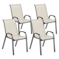 Outsunny Set of 4 Stackable Garden Chairs with Curved Armrests, Steel and Breathable Fabric, 54x71x93 cm, Beige