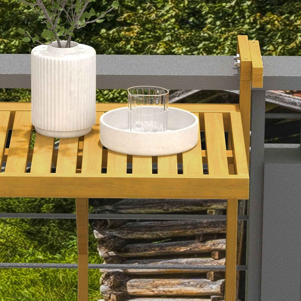 Outsunny Folding and Adjustable Wooden Balcony Railing Table, Wood Color