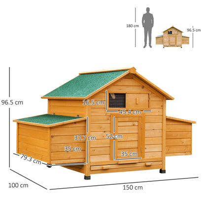 Chicken Coop Laying Cage for Garden Chickens with 2 Drawers, Nest and Waterproof Outdoor Roof in Wood, 150x100x96.5 cm