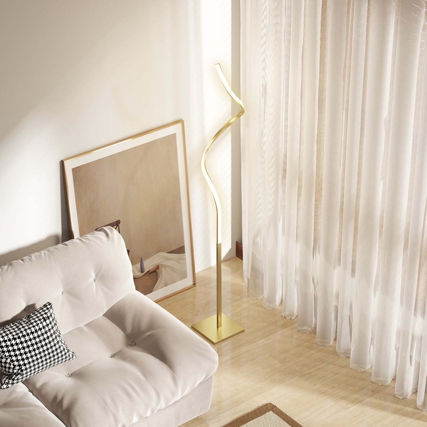 LED Spiral Floor Lamp with 3 Adjustable Brightness and Foot Switch, Gold