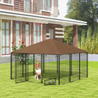 Dog Run in Metal and Oxford Fabric with Door for Bowls, 211x211x151 cm, Black and Brown - Borgè