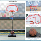 Height Adjustable Basketball Hoop with Fillable Base and 2 Wheels, in Steel, PE and HDPE, 70x45x2 cm