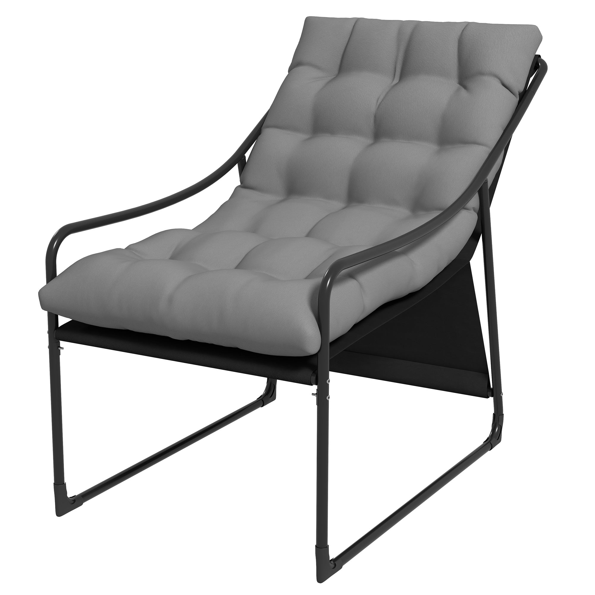 Garden Armchair with Padded Cushion, in Steel and Polyester, 62x110x88 cm, Gray and Black - Borgè