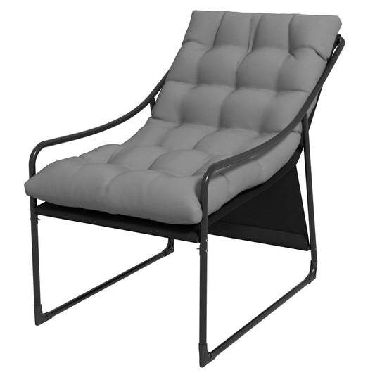 Garden Armchair with Padded Cushion, in Steel and Polyester, 62x110x88 cm, Gray and Black - Borgè