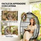Outsunny Hanging Egg Chair with Hook, Cushion and Headrest, in Steel and Polyester, 75x62x107 cm, Grey
