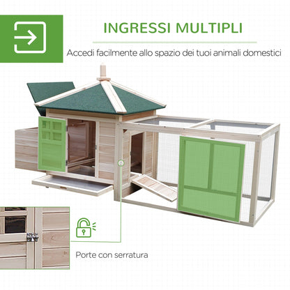 Prefabricated Wooden Garden Chicken Coop 196x76x97cm, Wood Color