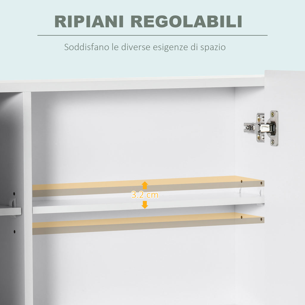 kleankin Bathroom Mirror Cabinet with 3 Cabinets, 3 Shelves and LED Light, 90x15x65 cm, White - Borgè