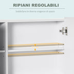 kleankin Bathroom Mirror Cabinet with 3 Cabinets, 3 Shelves and LED Light, 90x15x65 cm, White - Borgè
