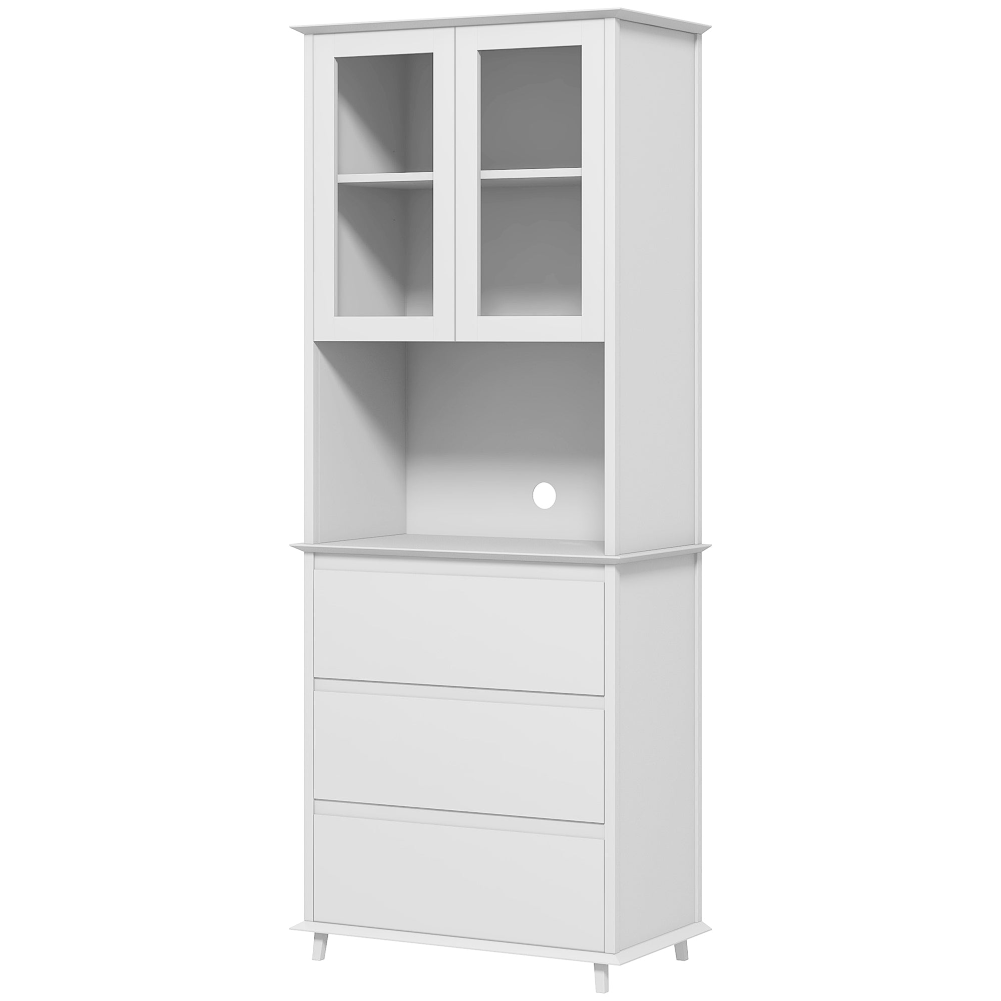 Tall Kitchen Pantry with 2-Tier Cabinet and 3 Drawers, in MDF, 68x38x172 cm, White