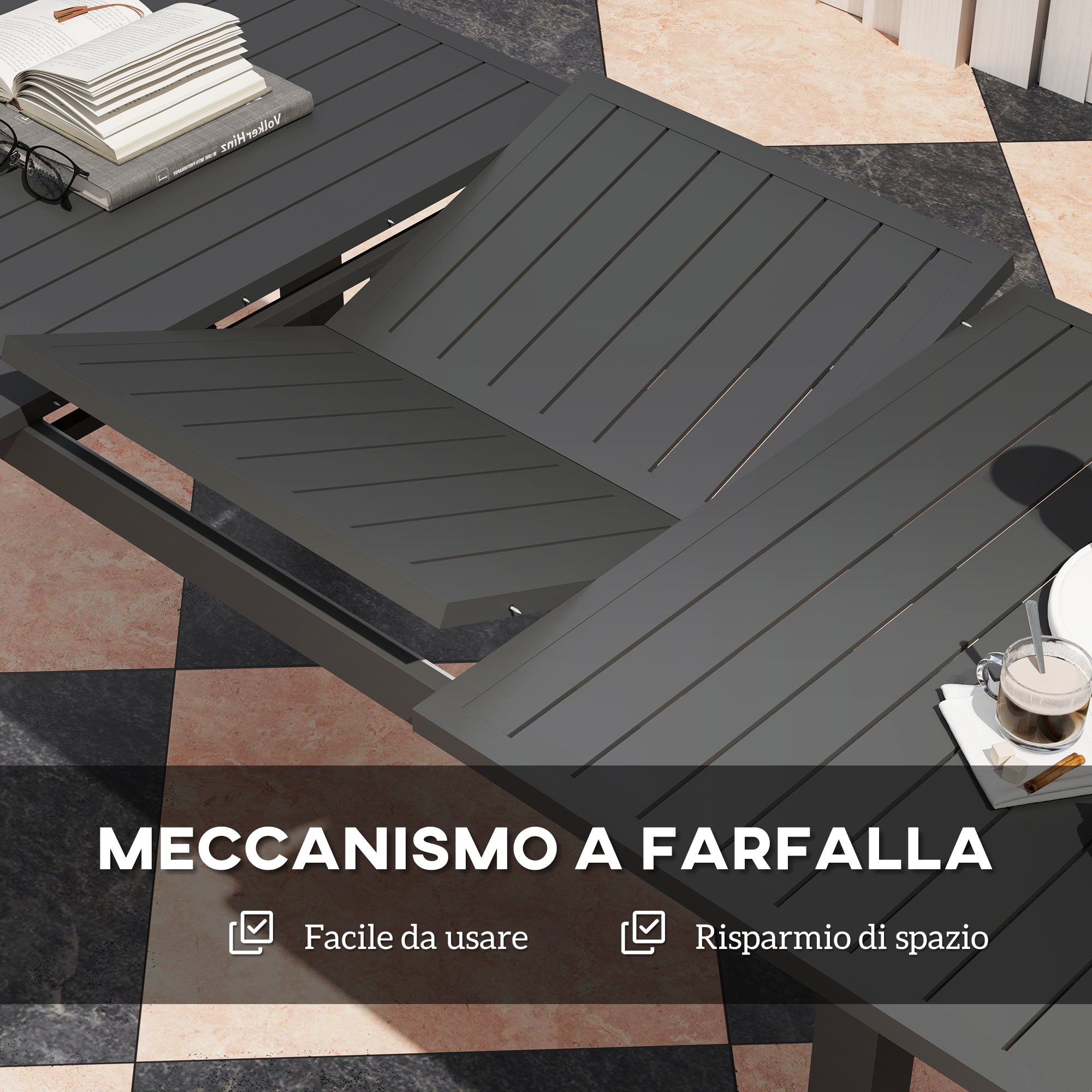 Extendable Garden Table 160-220 cm for 6-8 People Rectangular in Aluminum, Grey