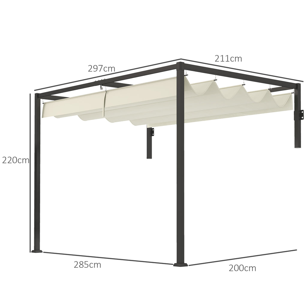 Outsunny Pergola Gazebo 3x2 m with Retractable Canopy and Drainage Holes in Steel and Polyester, Cream
