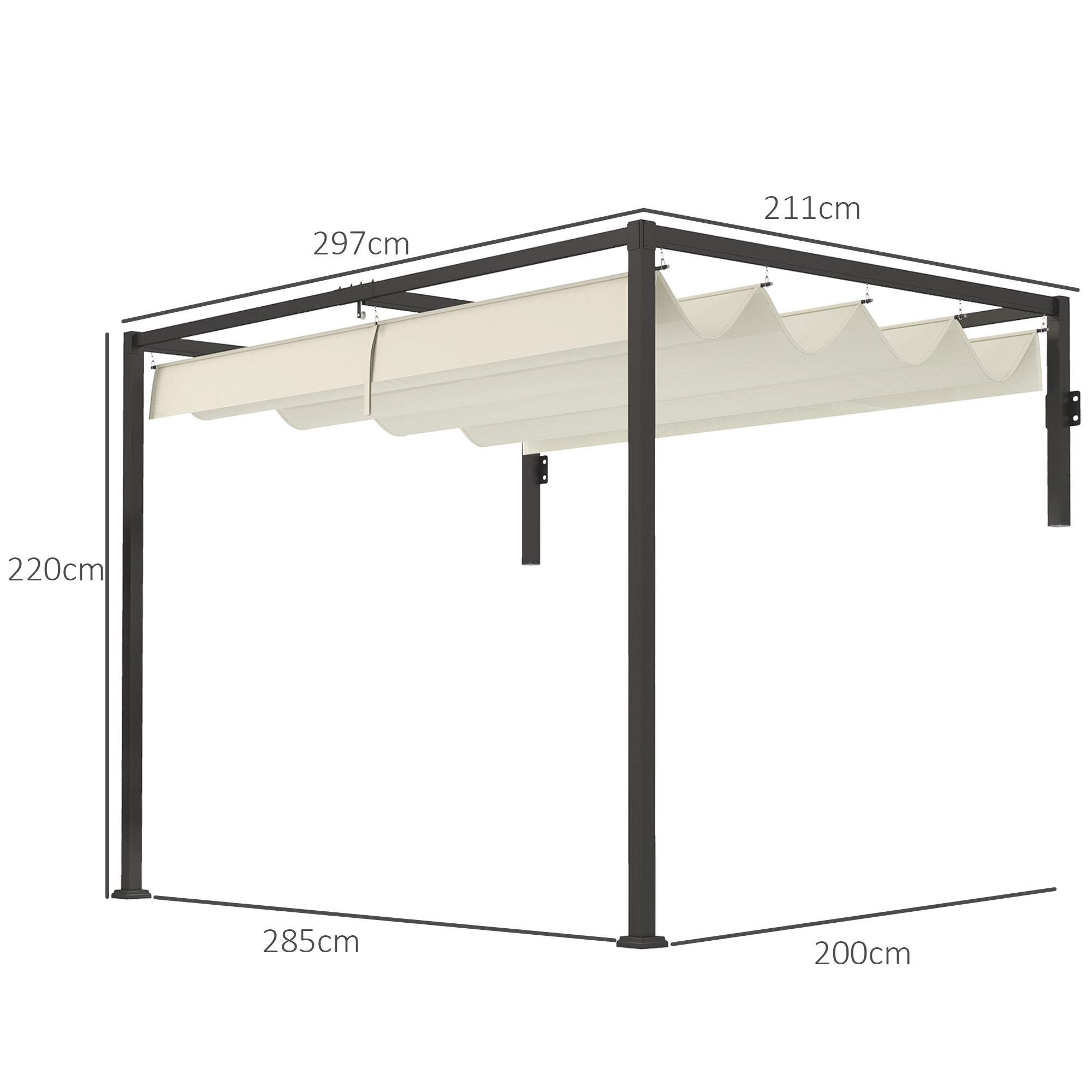 Outsunny Pergola Gazebo 3x2 m with Retractable Canopy and Drainage Holes in Steel and Polyester, Cream