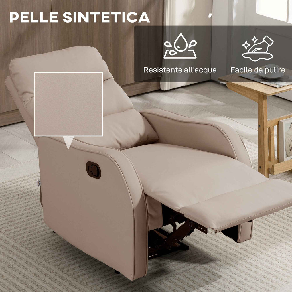 HOMCOM 160° Max Reclining Chair with Footrest, PU Leather, Wood and Steel, 65x89x100 cm, Light Brown