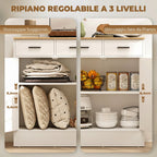 Modern Sideboard with 2 Drawers and 2 Doors, Adjustable Internal Shelf, White and Wood