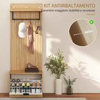 HOMCOM Hallway Furniture with Bench, Shoe Rack and Coat Rack with 4 Hooks, 60x30x170 cm, Oak and White