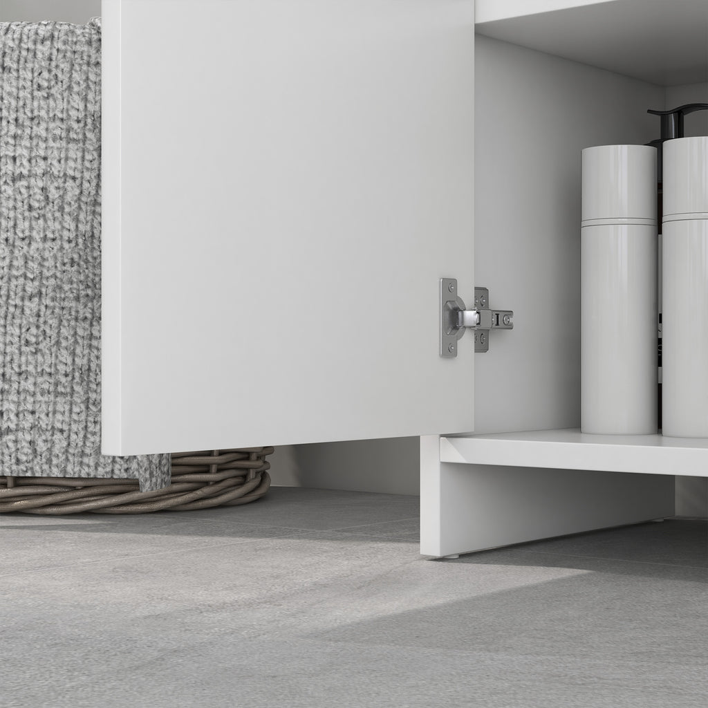Bathroom Vanity Unit with 2 Decorated Doors and U-Cut for Pipes, 60x30x60cm, White