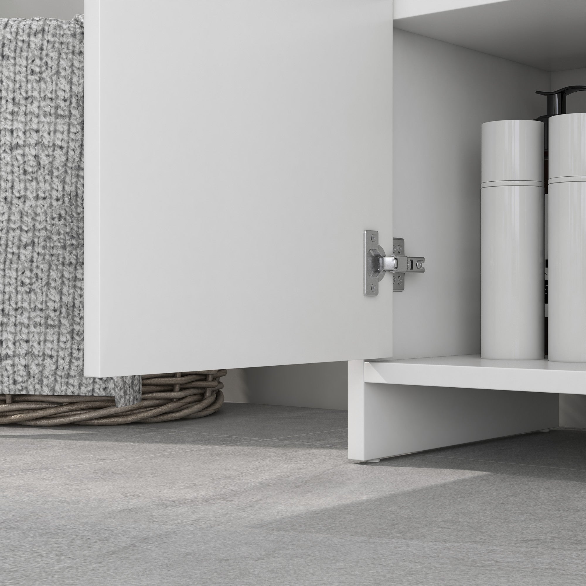 Bathroom Vanity Unit with 2 Decorated Doors and U-Cut for Pipes, 60x30x60cm, White