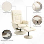 Relaxing Armchair Reclining up to 135° with Swivel Seat and Pouf Footrest, 78x84x110cm, Cream
