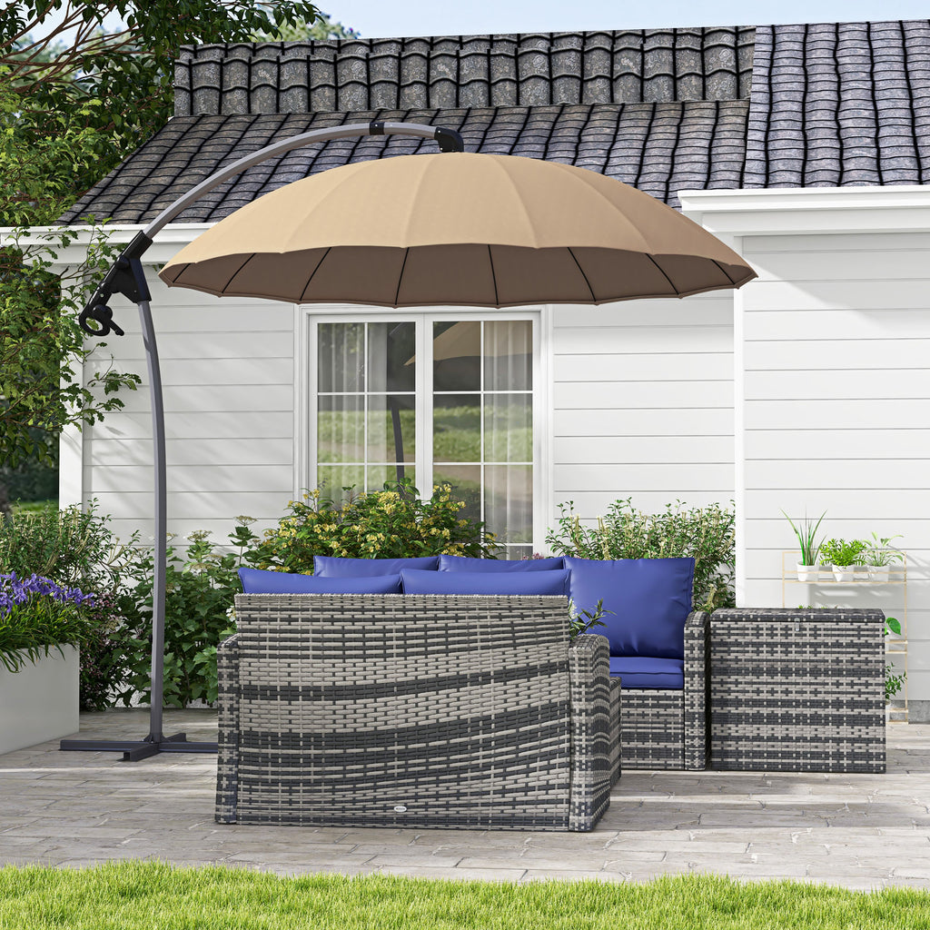 Decentralized Garden Umbrella 2.7m with Crank Opening and 16 Fiberglass Ribs, Khaki - Borgè