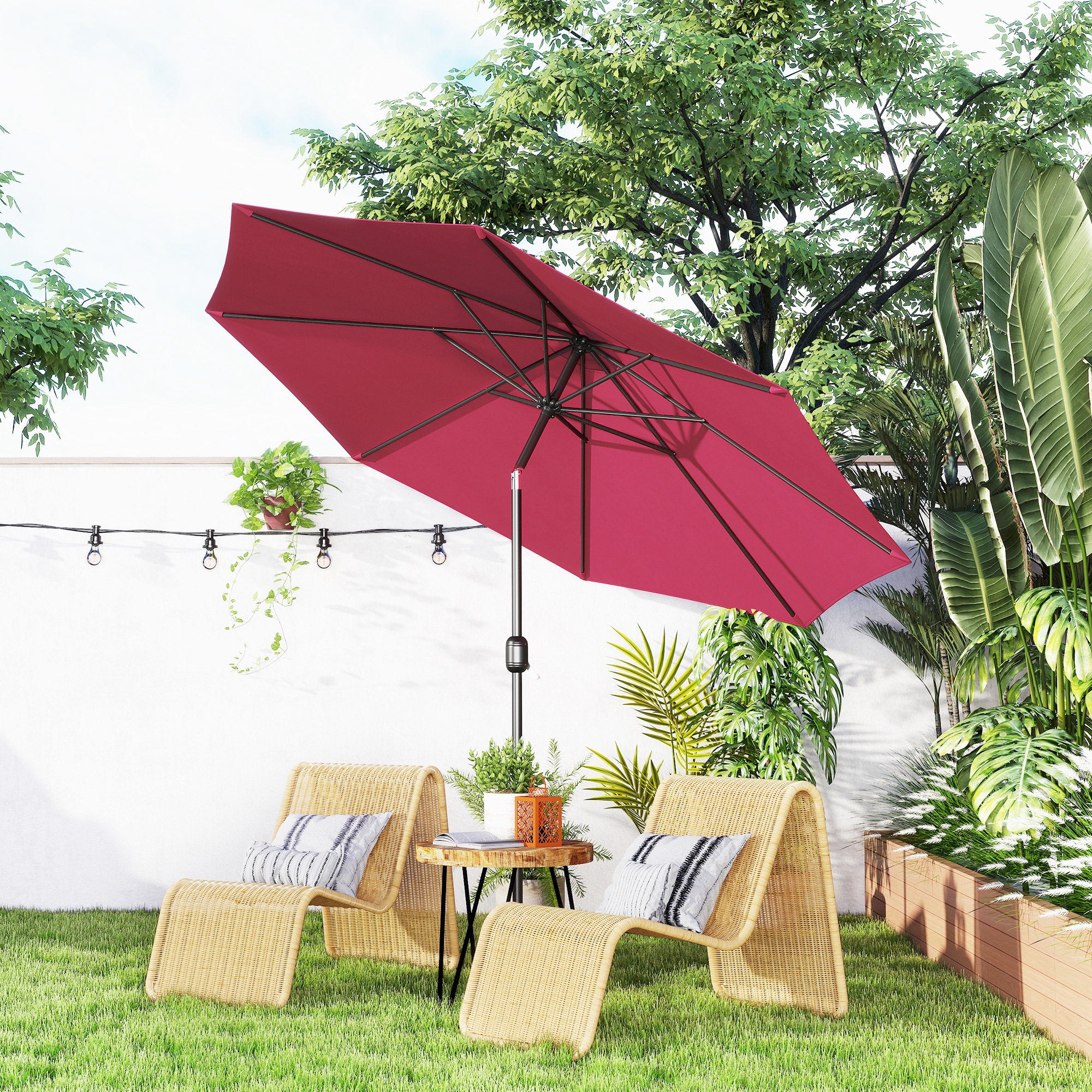 Outsunny 3x2.5 m Tilting Garden Umbrella with Removable Pole, in Metal and Polyester, Dark Red