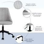 Grey Velvet Office Chair with Adjustable Height, Ergonomic 360° Swivel Chair with Wheels, 50x58x77-87cm