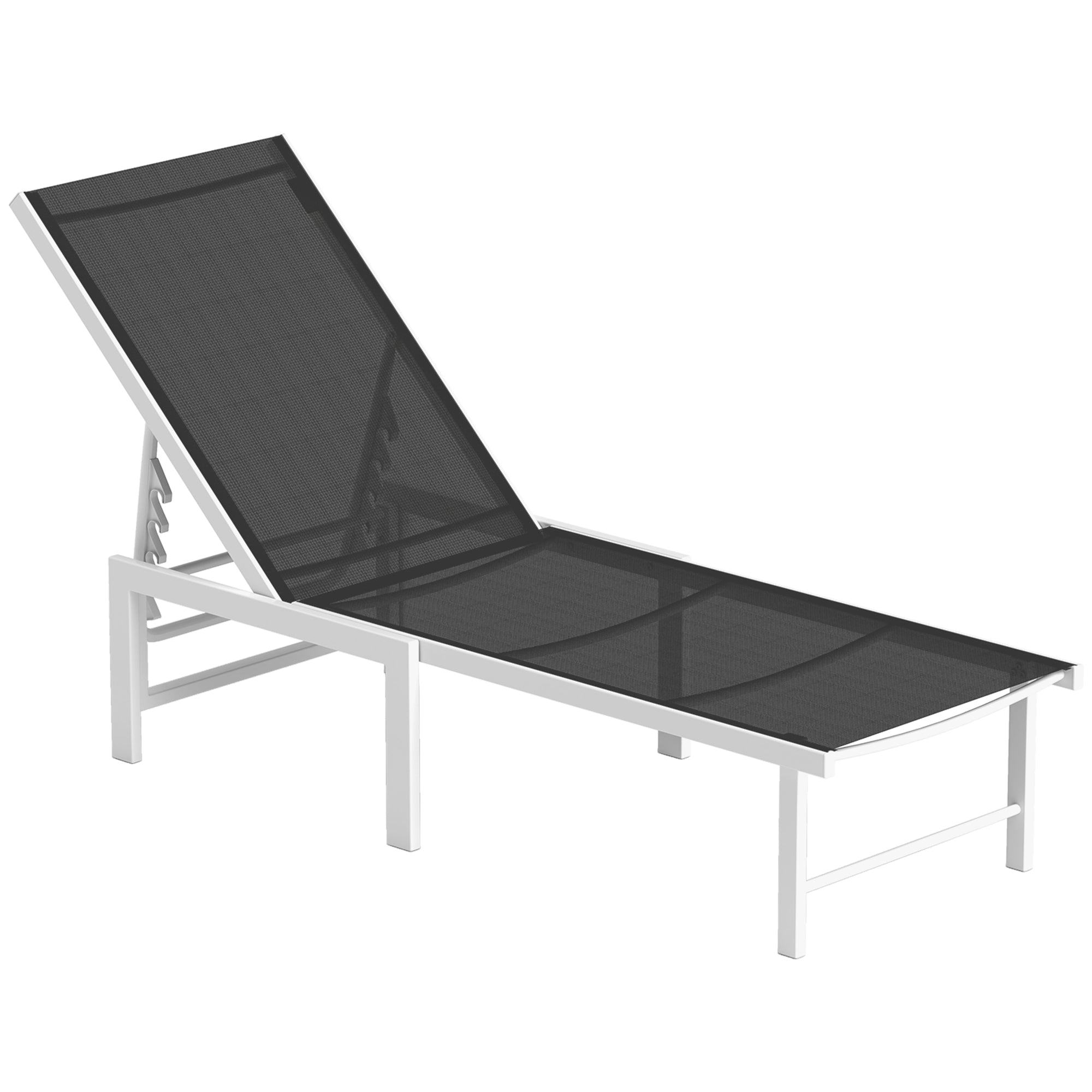 Deckchair with 5-Level Adjustable Backrest, in Steel and Textilene, 60x166x84 cm, White and Gray