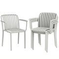 Outsunny Set of 4 Stackable Garden Chairs with Armrests, Plastic Slatted Design, Grey