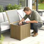 Outsunny 130L Outdoor Storage Chest with Lid, Hinges and Strap, Wooden, 63x51x58.5 cm, Brown
