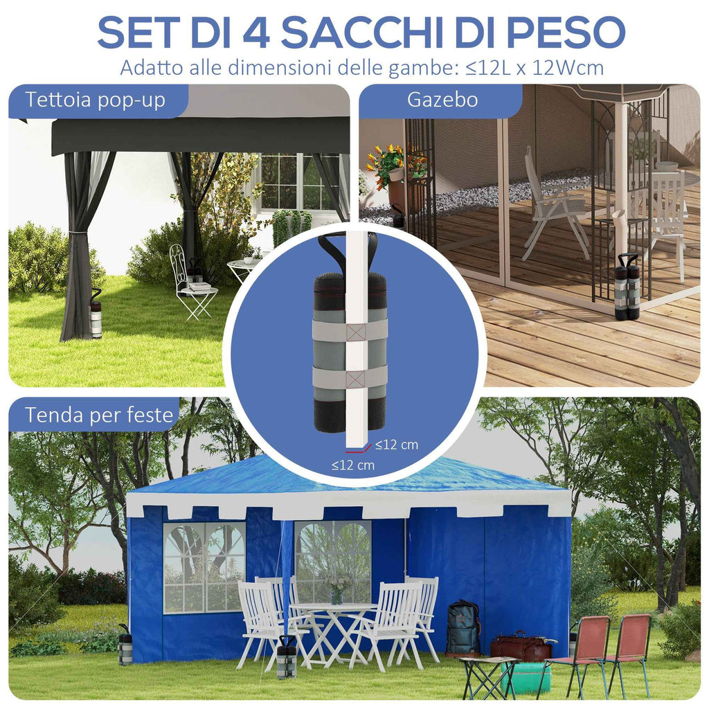 Outsunny Set of 4 Gazebo Weights, Fillable with Sand up to 12 kg, in 168D Oxford Fabric, 20x10x43 cm, Black and Grey