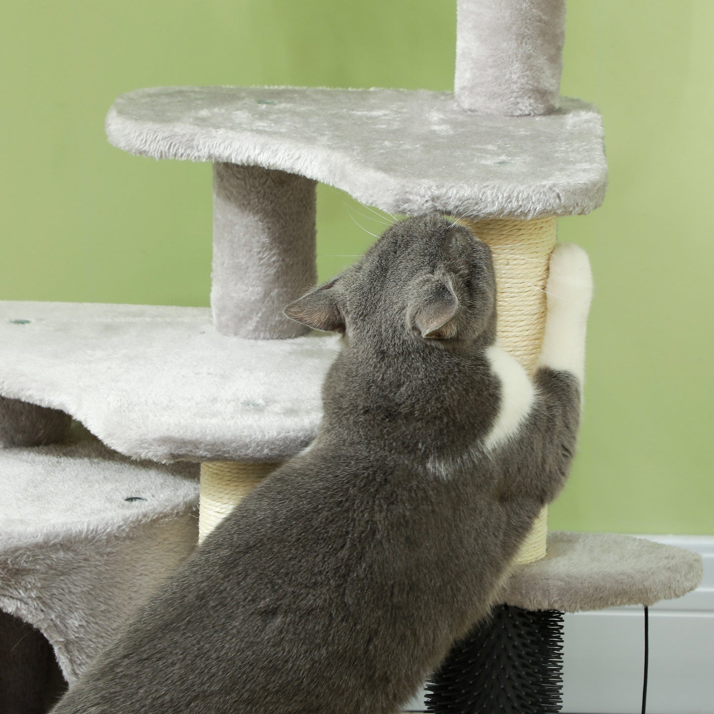 Cat Tree with Playhouse, Bed and Balls, Chipboard, Sisal and Plush, 60x39x87 cm, Light Grey and Cream