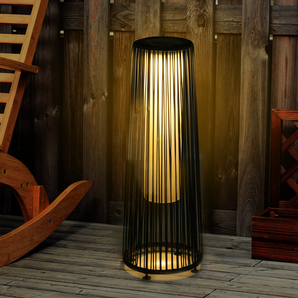 Outsunny Solar LED Garden Lantern with Charging Panel in Rattan and Metal, Ø21.5x61cm, Black