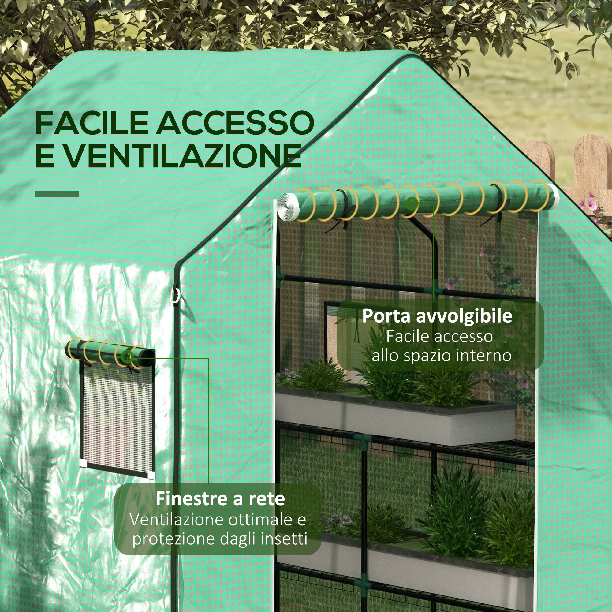 PE Cover for Garden Greenhouse with Hinged Door and Windows, 140x143x190cm, Green (COVER ONLY)